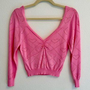 NEW! NEVER WORN! For Love & Lemons Pink Heart Knit Crop Sweater Top "Mariah"